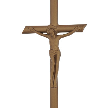 Aluminum cross with body 33 cm aged