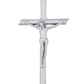 Aluminum cross with body 33 cm nickel
