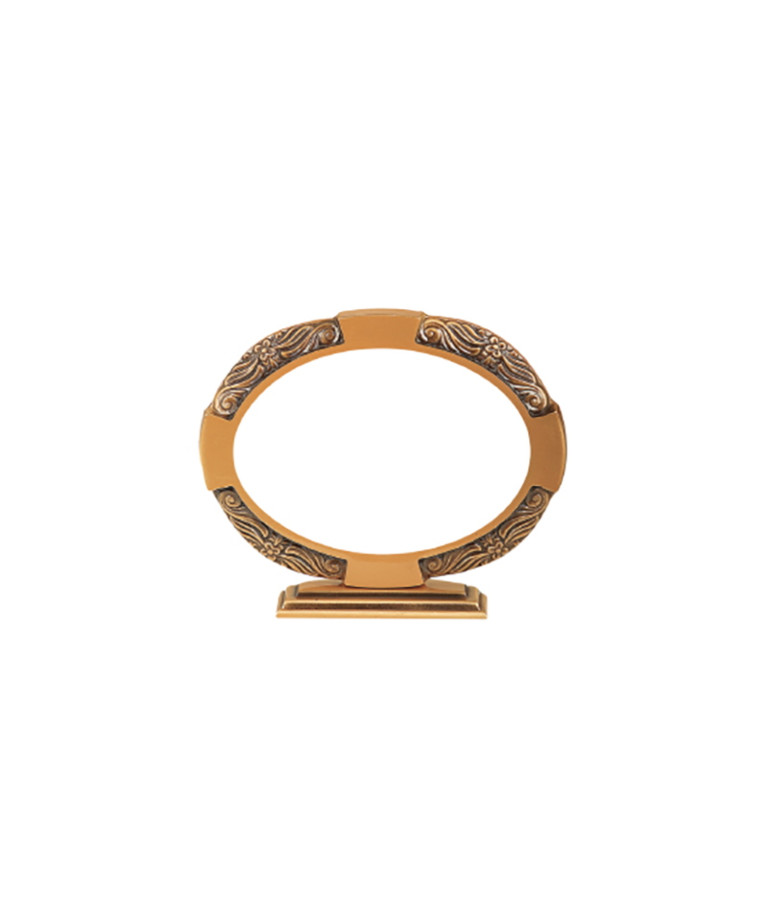 Brass frame with support for oval porcelain tile - flower design (horizontal)