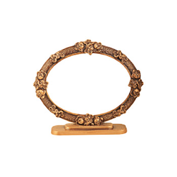 Brass frame with support for oval porcelain tile - roses design (horizontal)