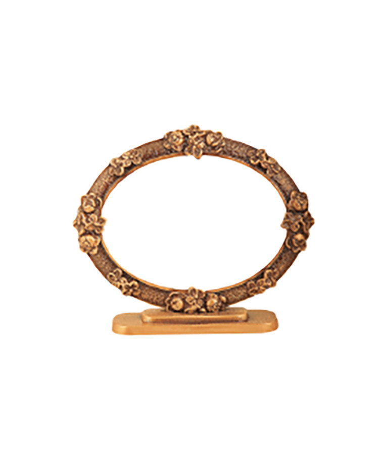 Brass frame with support for oval porcelain tile - roses design (horizontal)