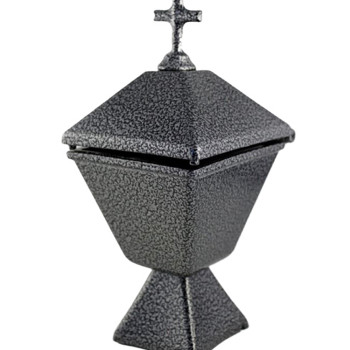 Silver - black incense burner with cross on the lid