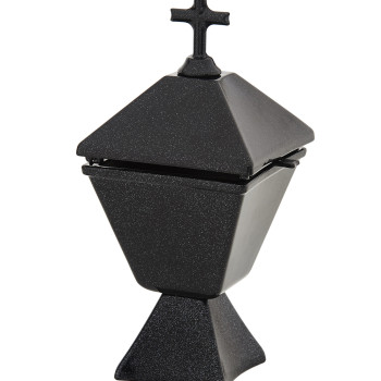 Black incense burner with cross on the lid